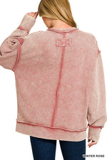 Zenana Acid Washed Double Ribbed Exposed-Seam Sweatshirt