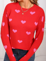 Valentine's Day Heart Pattern Dropped Shoulder Sweater