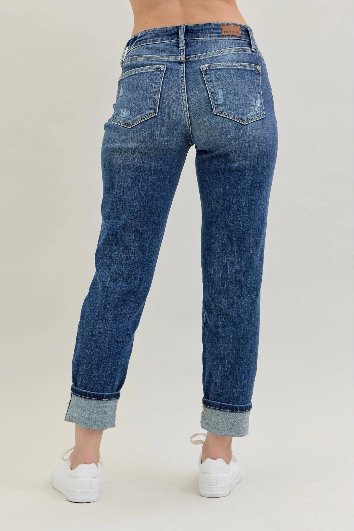 Judy Blue Full Size Mid Rise Cuffed Destroy Bf Jeans Plus Size - Ladyez