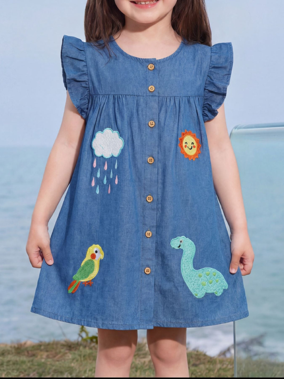 Children's Embroidered Denim A-Line Dress