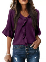 Ruffle Trim V-Neck Blouse