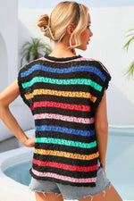Angel Wings Striped V-Neck Slit Cover Up - Ladyez