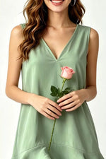 Full Size Sleeveless V-Neck Ruffle Hem Mini Dress Plus Size