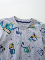 Children's Excavator Print Round Neck T-Shirt