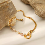18K Gold-Plated Heart Pearl Bracelet