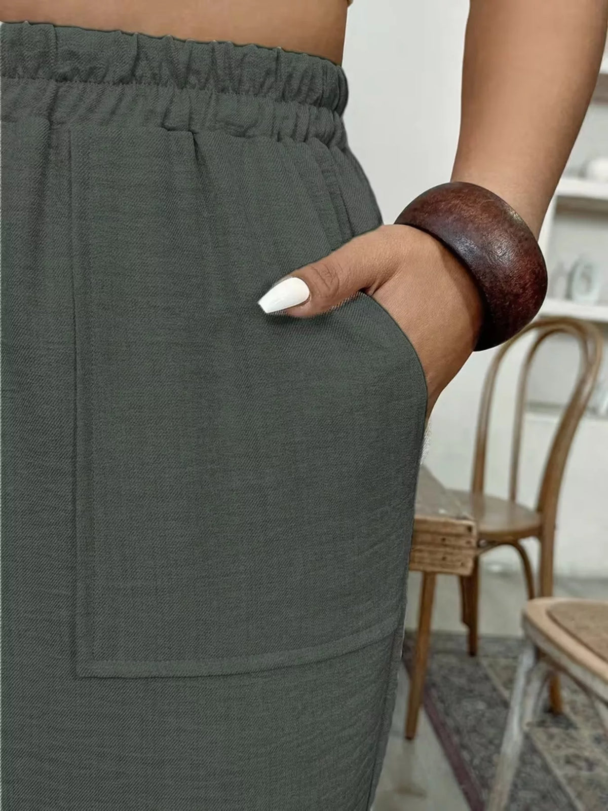 Plus Size High-Waisted Elastic Waist Pants with Pockets