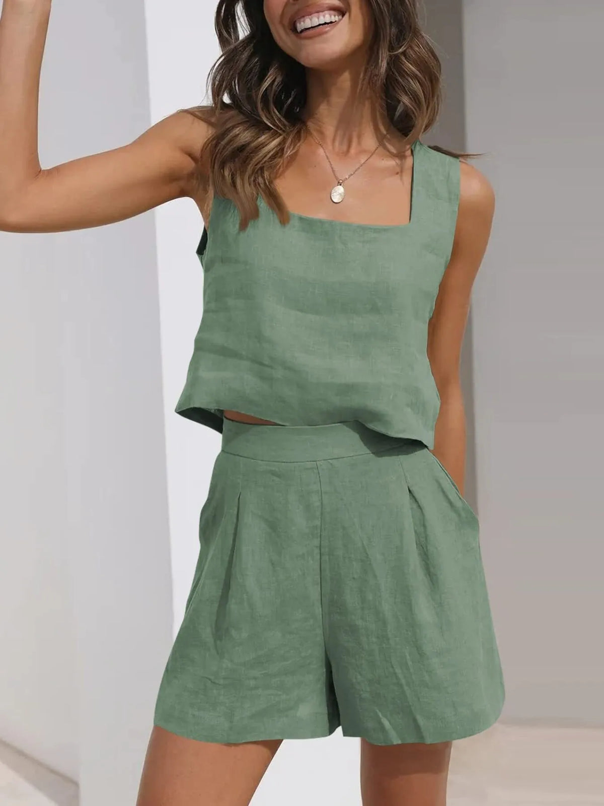 Square Neck Tank and Shorts Set