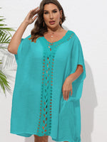 Crochet Trim V-Neck Beach Cover Up Dress - Ladyez