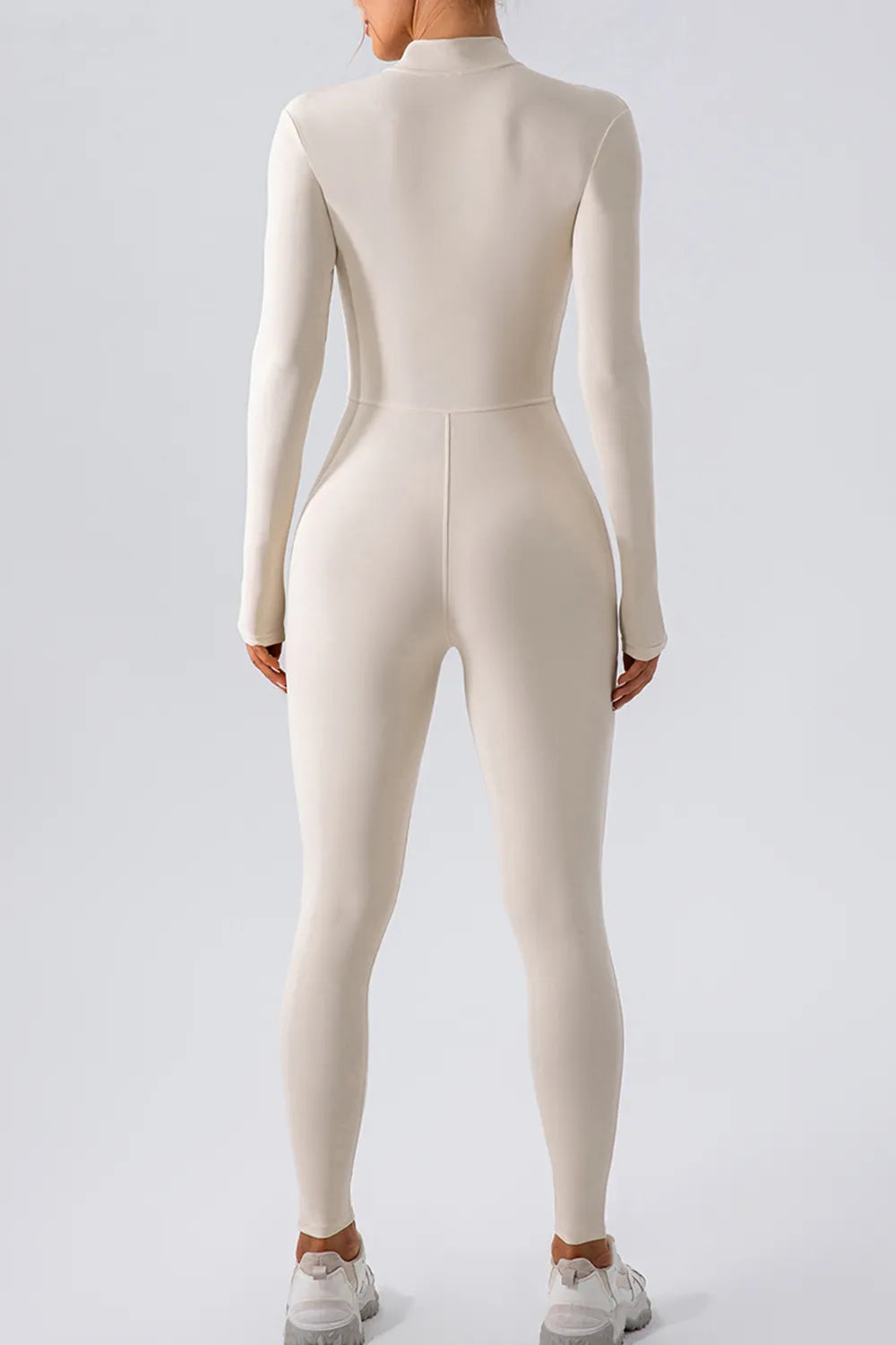Half Zip Mock Neck Active Jumpsuit - Ladyez