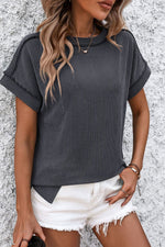 Mandy Striped Round Neck Short Sleeve T-Shirt - Ladyez