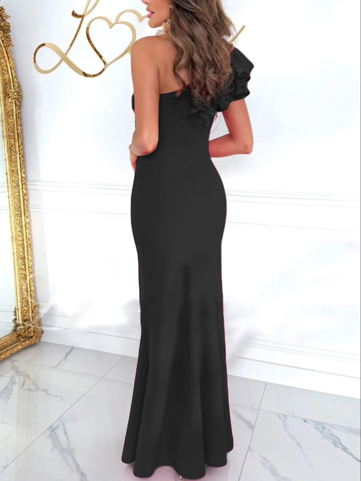 Cutout One Shoulder Ruffle Split Dress - Ladyez