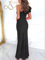 Cutout One Shoulder Ruffle Split Dress - Ladyez