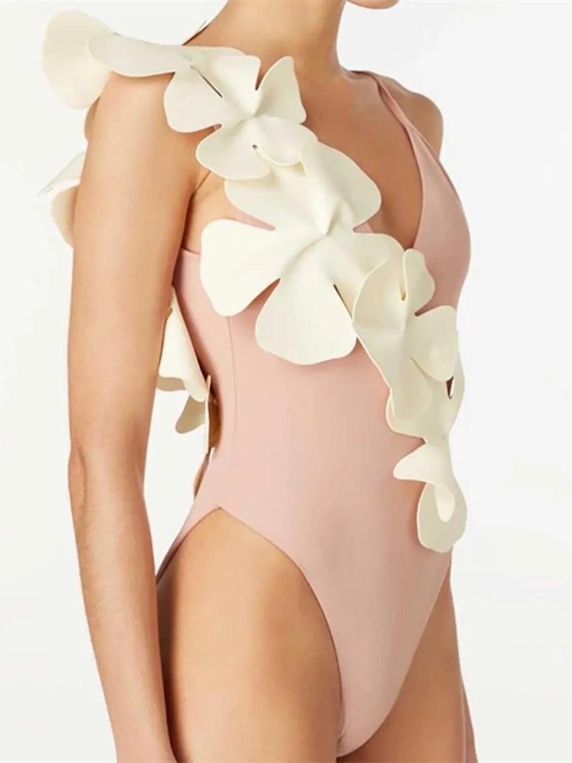 Contrast Flower Spaghetti Strap One-Piece Swimwear - Ladyez