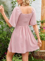 Smocked Back Knotted Flutter Sleeve Dress - Ladyez