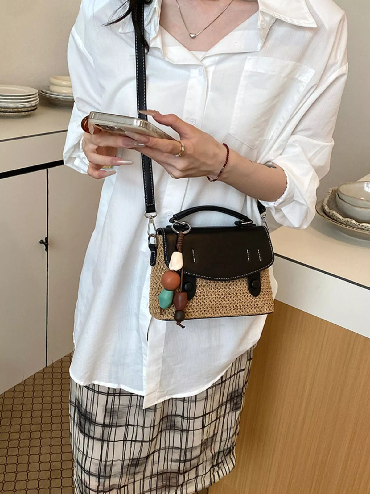 Two-Tone Woven Crossbody Bag