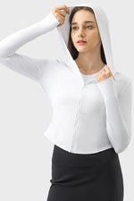Millennia Pocketed Zip Up Hooded Long Sleeve Active Outerwear - Ladyez
