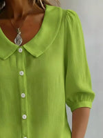 Full Size Peter Pan Collar Button Up Shirt Plus Size