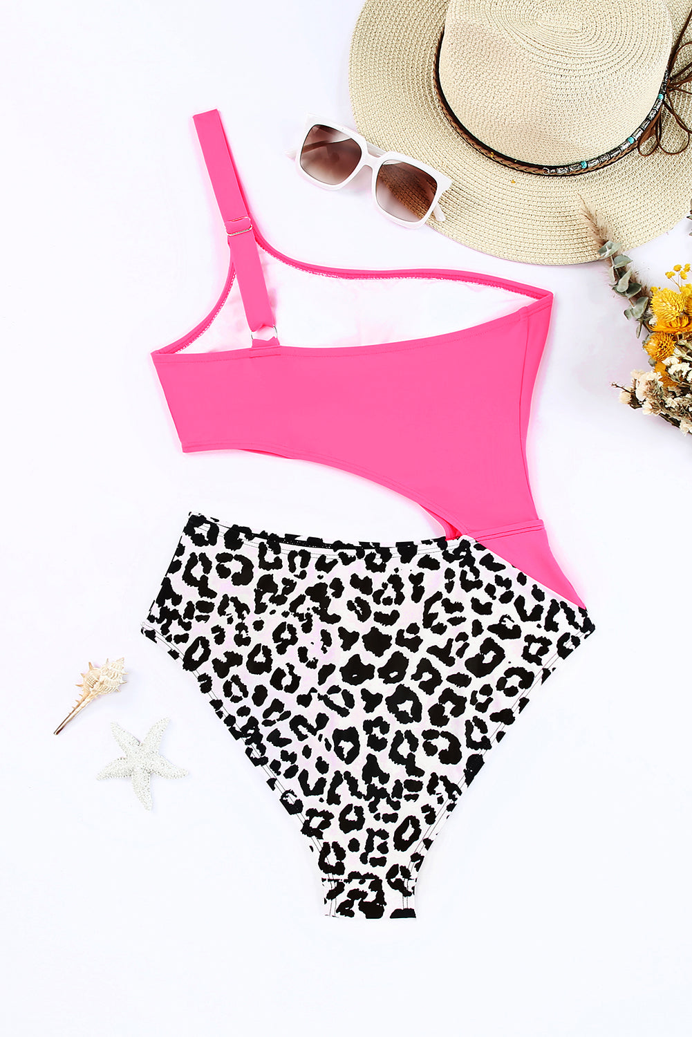 Leopard Cutout One-Shoulder One-Piece Swimsuit - Ladyez