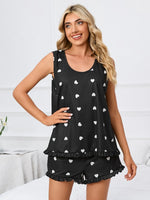 Heart Scoop Neck Tank and Shorts Lounge Set - Ladyez
