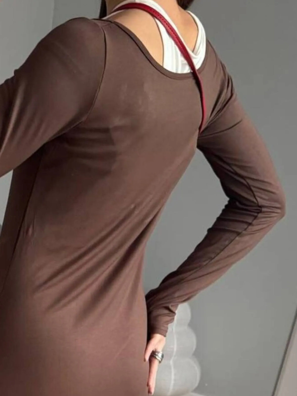 Contrast Long Sleeve Maxi Dress - Ladyez