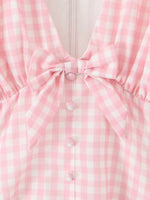 Gingham Ruffle Mini Dress with Lace Trim - Ladyez