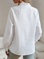 Striped Ruffle Detail Button-Up Blouse - Ladyez