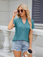 Florira Notched Short Sleeve T-Shirt - Ladyez