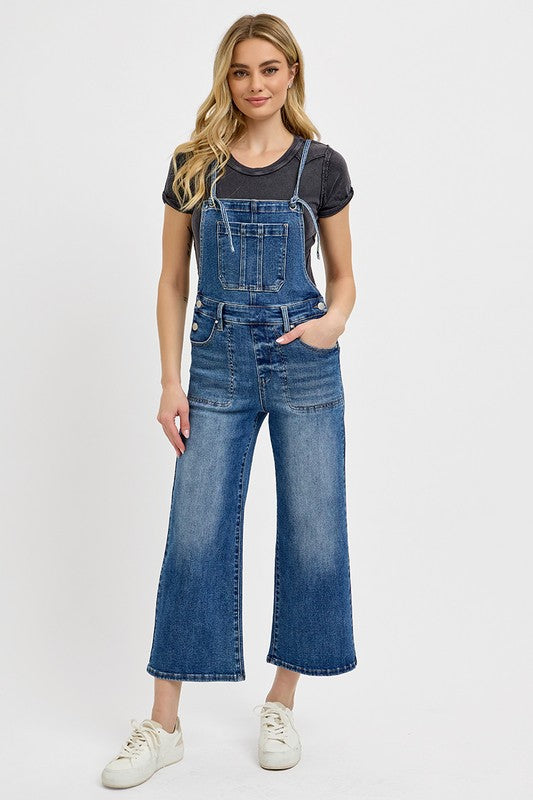 RISEN Full Size Knotted Strap Denim Overalls with Pockets Plus Size - Ladyez