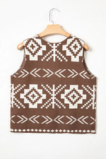 Western Geometric Pattern Sleeveless Knit Sweater Vest