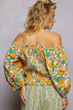 POL Floral Print Off-Shoulder Smocked Blouse