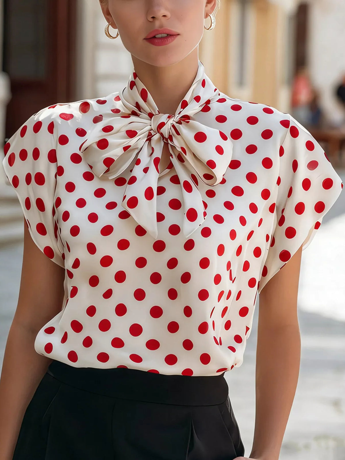Polka Dot Tie Neck Blouse
