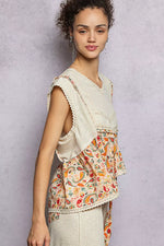 POL Lace Detail Floral Cropped Ruffled Top