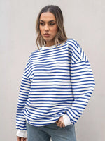 Striped Round Neck Oversized Casual Sweatshirt