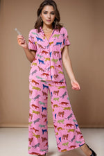 Animal Button Up Top and Pants Lounge Set - Ladyez