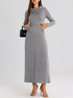 Cowl Neck Long Sleeve Midi Dress