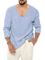 Men's Casual V-Neck Ribbed Knit Sweater