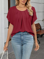 Elegant Pleated Flowy Short Sleeve Blouse