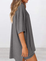 Full Size Oversized Slit Round Neck Top and Shorts Lounge Set Plus Size - Ladyez