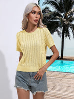 Cable-Knit Round Neck Short Sleeve Knit Top