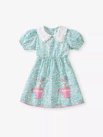 Children's Floral Print Bunny Peter Pan Collar Dress