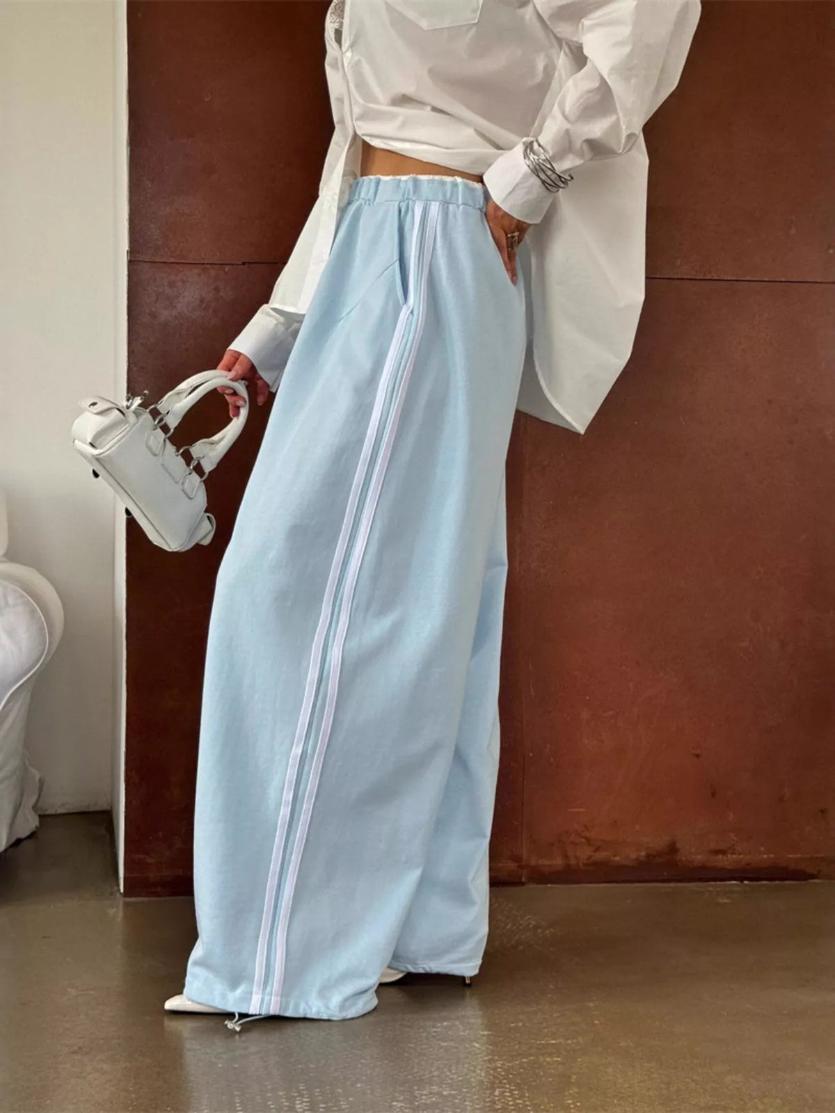 Side Stripes High-Waisted Wide-Leg Sweatpants