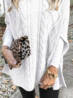 Chunky Cable Knit Turtleneck Poncho Cover Up