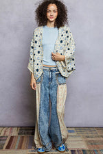 POL Open Front Floral Pattern Crochet Cardigan