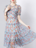 Frill Floral Print Short Sleeve Dress