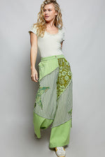 POL Striped Floral Patchwork Wide leg Pants with Side Big Star Patch