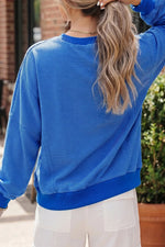 Stripe Ribbed Cuffs Hem Long Sleeve Pullover Top