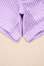 Stripe Dolman Sleeve Polo Shirt and Drawstring Shorts Set