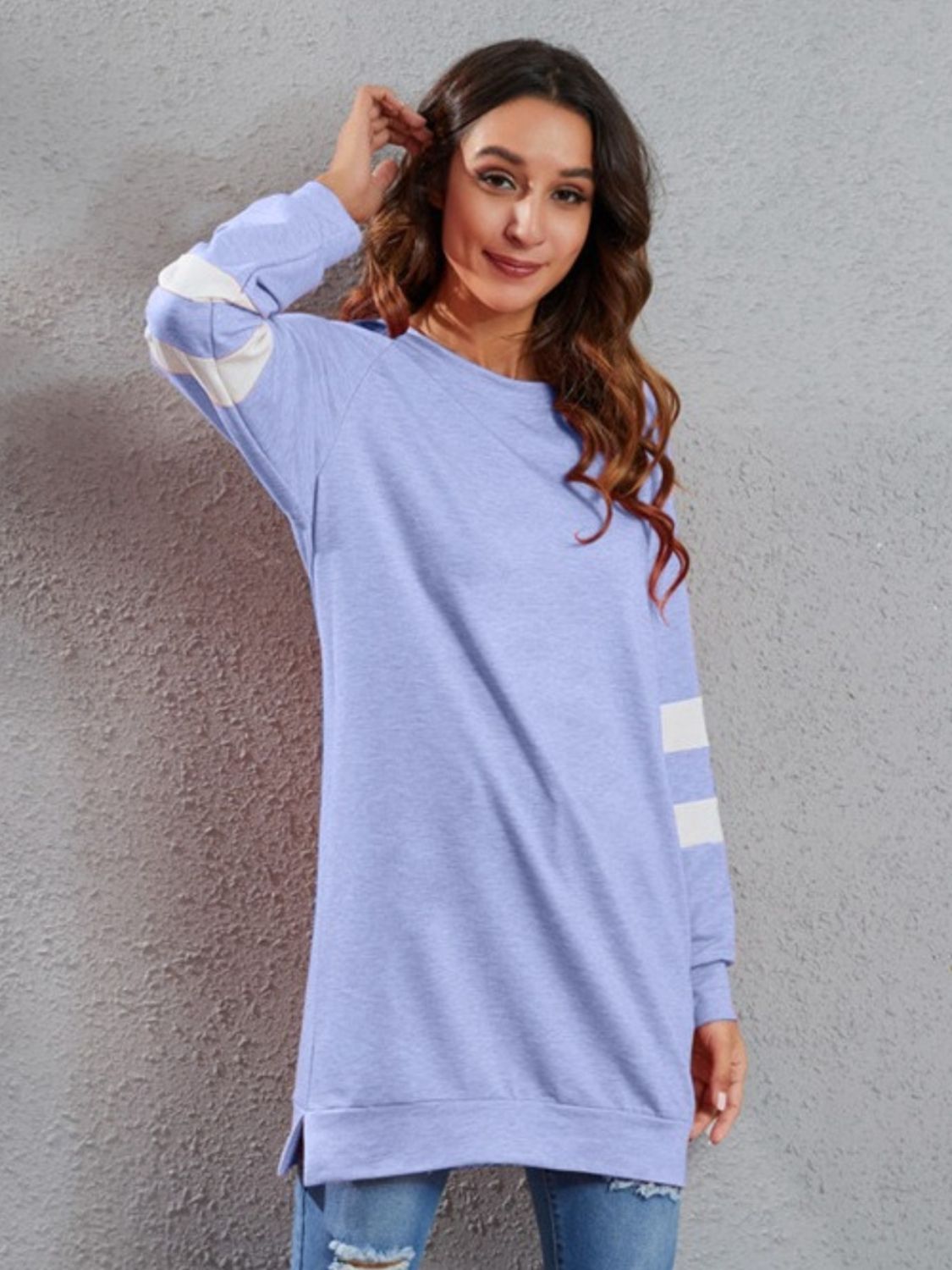 Full Size Striped Round Neck Long Sleeve T-Shirt - Ladyez