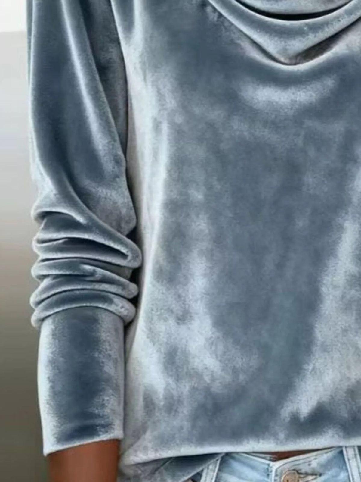 Velvet Cowl Neck Long Sleeve T-Shirt