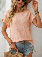 Mandy Eyelet Round Neck Short Sleeve Top - Ladyez